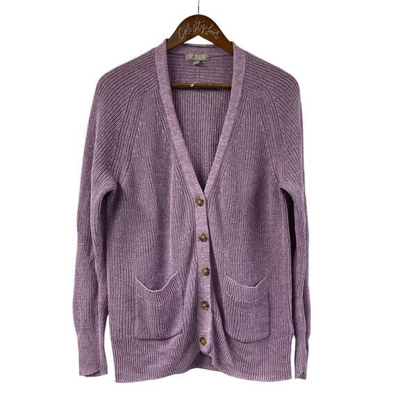 J. Crew Sweaters - J Crew Cardigan Sweater Purple Linen Blend Knit Relax Fit Medium